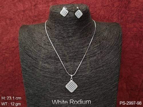 White Rodium Polish Fancy Design Party wear Beautiful Cz Ad Stones American Diamond Pendant Set — PS-2997-98