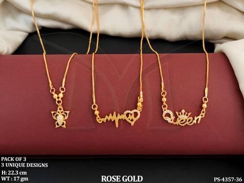 American Diamond Rose Gold Polish Pack Of 3 Party Wear Pendant Set    