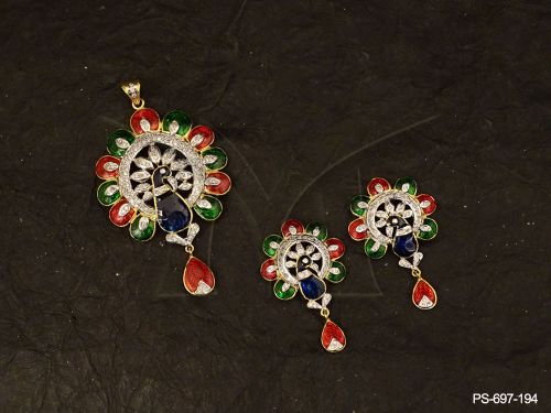 peacock style  designer beautiful traditional exclusive jewellery ad pendant set detail