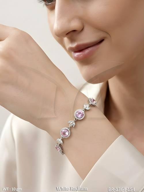 Elegant Pink Stone White Rodium Bracele