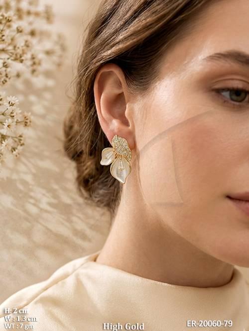 Sparkling Leaf Motif Designer Gold Earrings