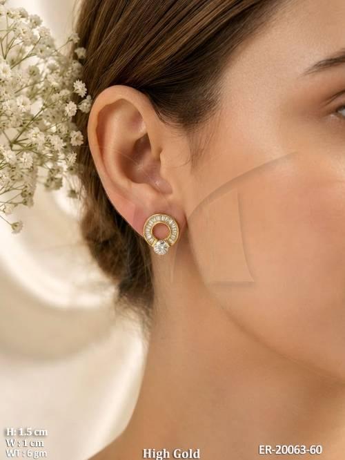 Elegant Circular CZ High Gold Stud Earrings
