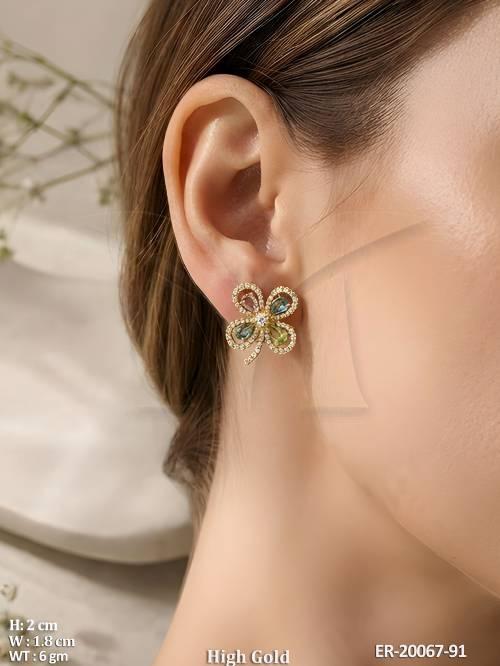 Elegant Rainbow Clover High Gold Earrings