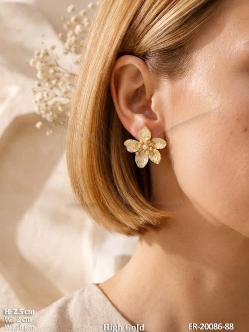 Elegant Floral Pearl High Gold Earrings