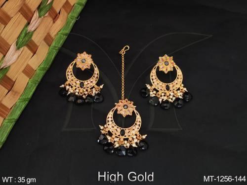 high-gold-polish-antique-jewellery-fancy-design-party-wear-maang-tikka-with-earring