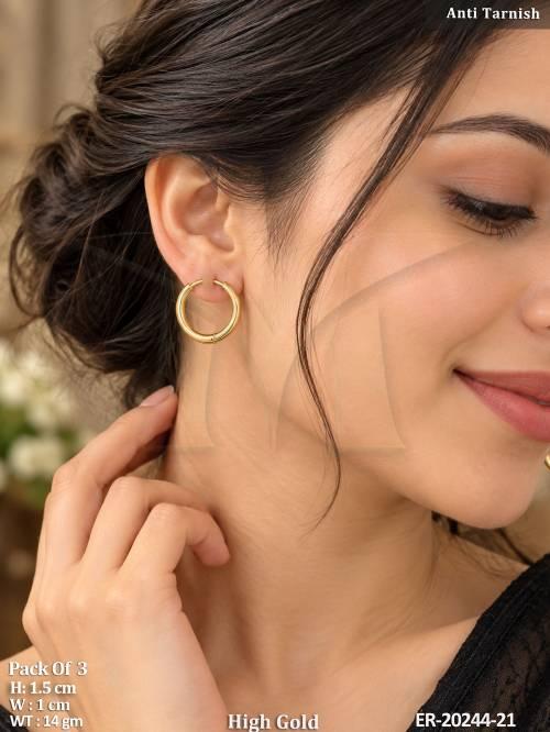 Anti Tarnish Golden Round Hoop Earrings