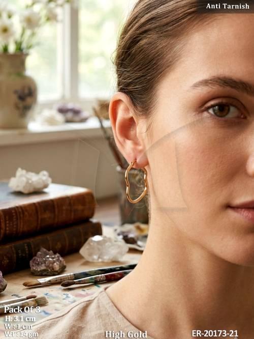 High Gold Anti Tarnish Wave Hoop Earrings