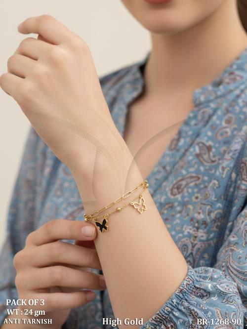 Elegant Black Butterfly Charm Bracelet Anti Tarnish Gold Jewelry Pack Of 3