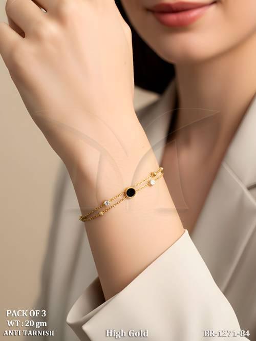 Designer Black Enamel Bracelet With Dainty Crystal Detailing Elegance Pack Of 3