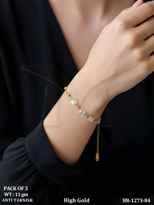 Delicate Crystal Beaded Bracelet With Elegant Gold Chain Design Pack Of 3