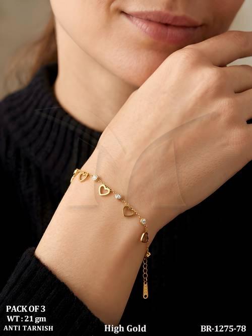 Stylish Heart Design Bracelet With Crystal Drops For Women Pack Of 3