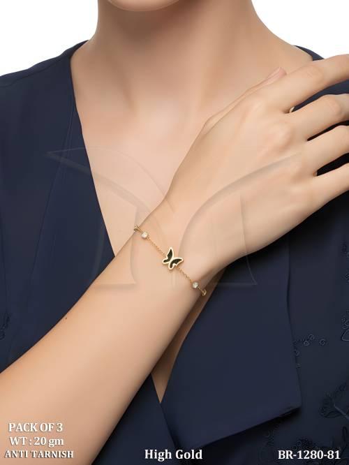 Anti Tarnish Butterfly Bracelet with Crystal Stone Accents Design Pack Of 3