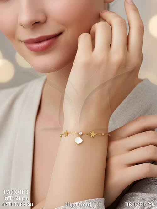 High Gold Minimal Star Bracelet for Women Daily Wear Pack Of 3