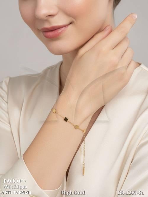 Anti Tarnish Gold Plated Clover Charm Bracelet for Women — BR-1289-81