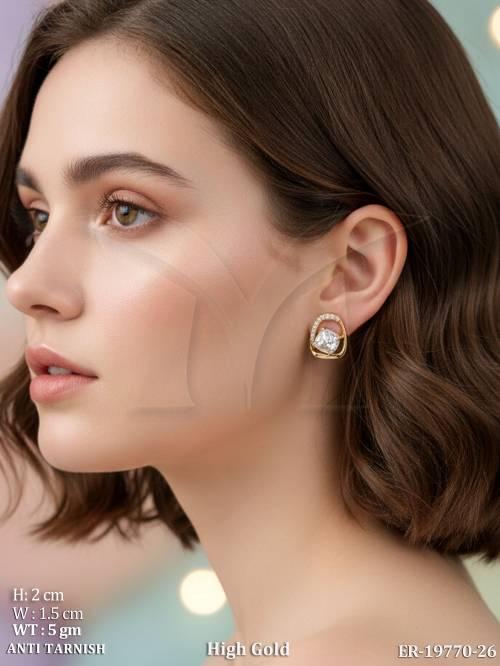 Stylish High Gold CZ Stone Stud Earrings