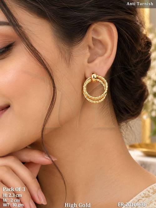Textured Double Circle Gold Earrings