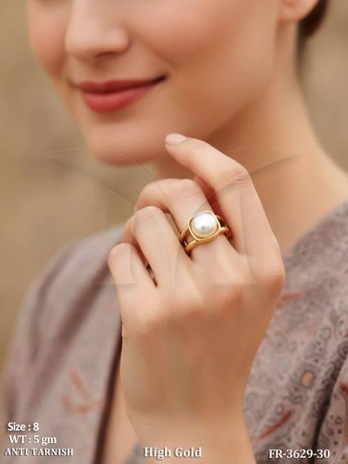 Elegant High Gold Pearl Adjustable Ring