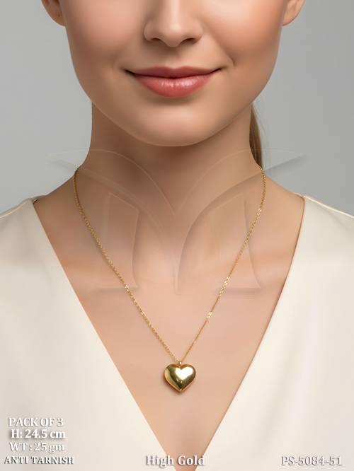 Stylish Gold Heart Necklace Perfect Gift for Women Fashion Pack Of 3