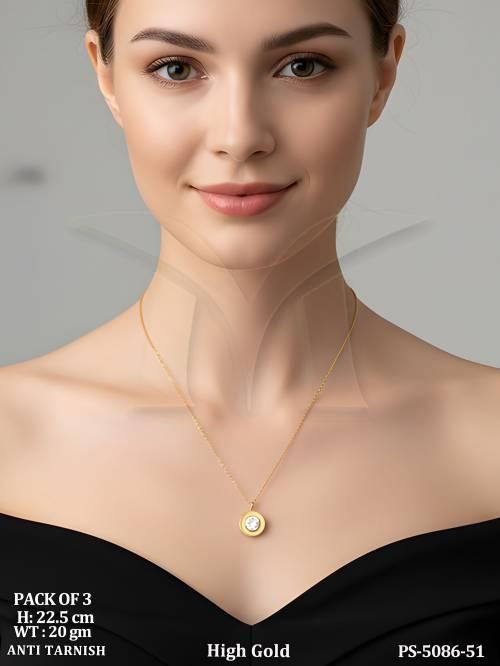 High Gold Solitaire Pendant Chain for Women Fashion Style Pack Of 3