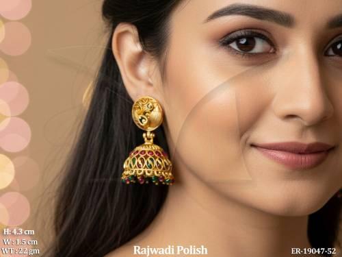 Ethnic Rajwadi Polish Green Stone Dome Jhumka