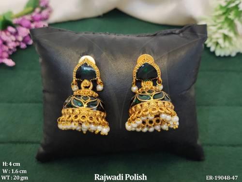 Antique Rajwadi Polish  Meena Jhumki Earrings