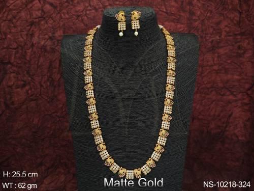 Full Antique Stones Matte Gold Polish Beautiful Party wear Long Necklace set