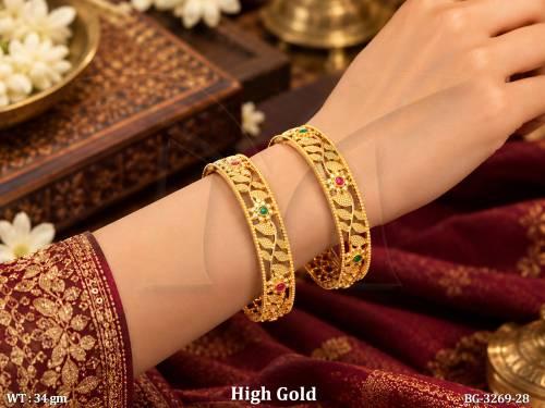 Antique High Gold Polish Floral Designer Bangles