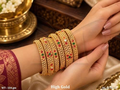 Traditional High Gold Polish Fancy Bangles Set