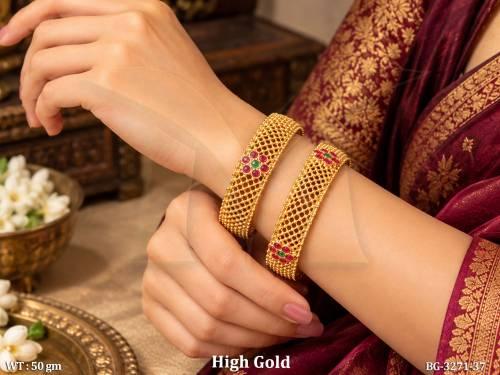 Antique High Gold Traditional Designer Floral Stone Bangles
