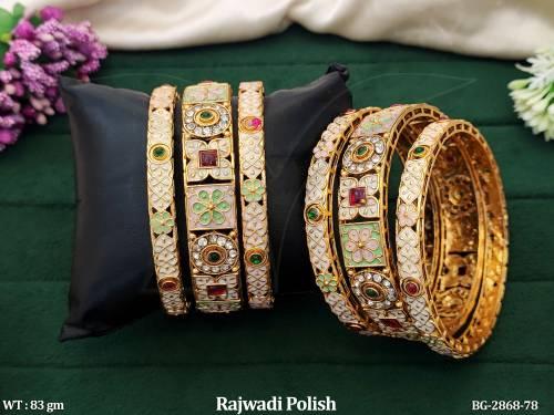 Antique Rajwadi Polish Full Stone Party Wear 6 Bangles Set  