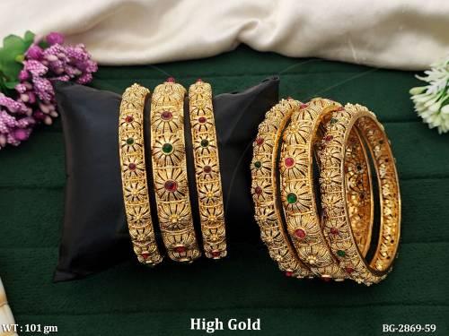Antique Designer High Gold Polish Full Stone Party Wear 6 Bangles Set   