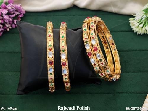 Antique Rajwadi Polish Full Stone Party Wear 4 Bangles set   