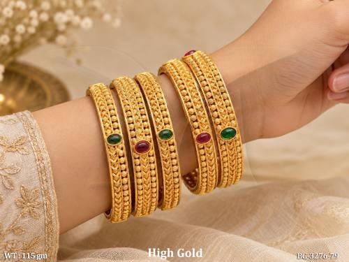 High Gold Polish Antique Stone Designer Bangle Set