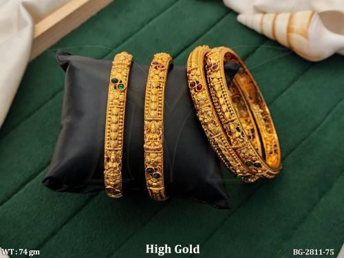 Antique Jewellery Design  High Gold Polish Full Stone Party Wear  4 Bangles  Set   