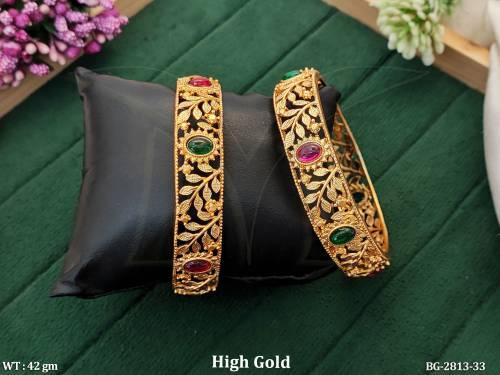 Antique Design  High Gold Polish Fancy 2 Bangles Set  