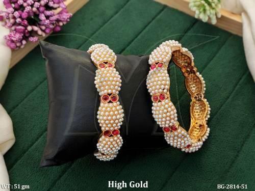 Antique High Gold Polish Design Full Stone 2 Bangles Set   