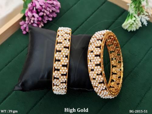 Beautiful Full Stone High Gold Polish Fancy 2 Bangles Set  