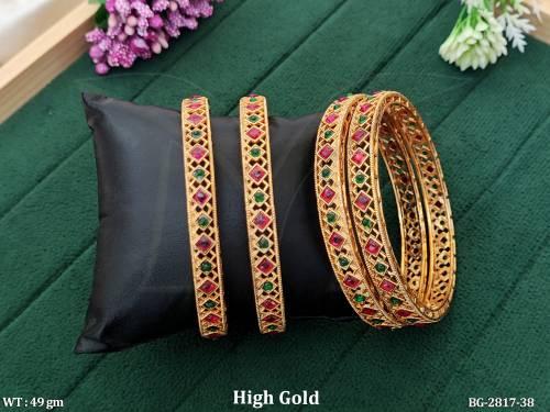 Beautiful High Gold Polish Designer Fancy Style 4 Bangles Set   