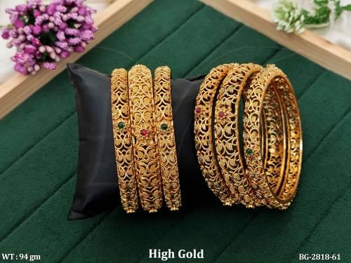 Beautiful High Gold Polish Fancy 6 Bangles Set  