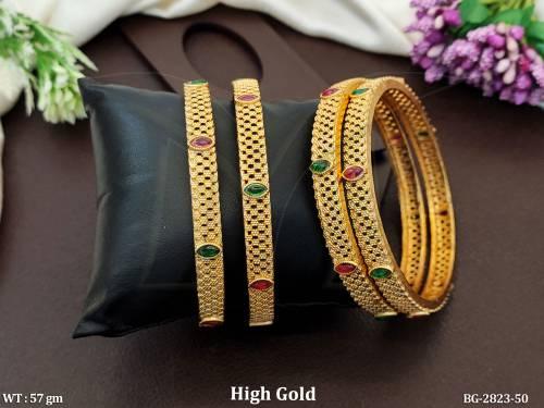 Antique Design  High Gold Polish Full Stone 4 Bangles Set    