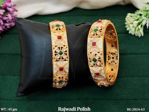 Antique Design Rajwadi Polish Full Stone 2 Bangles Set   