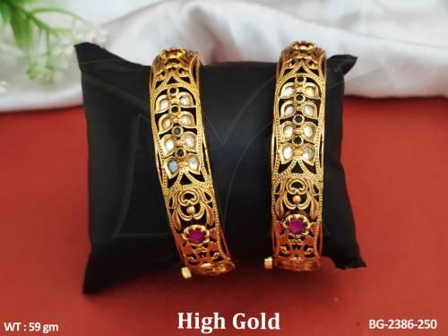 Antique Jewellery Fancy Design High Gold Polish Party Wear Antique Bangles Set Of 2