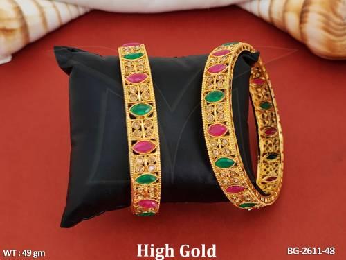 Designer Fancy Style High Gold Polish  Full Stone 2 Bangles Set  