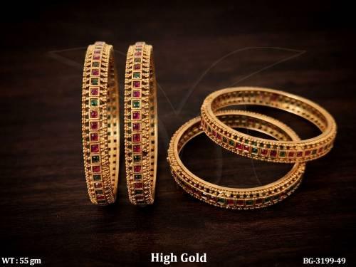 Antique High Gold Emerald Stone Bangle Set for Women