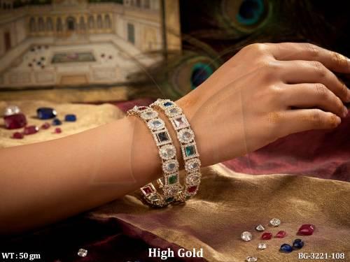 Luxury High Gold CZ Stone Party Wear Bangles