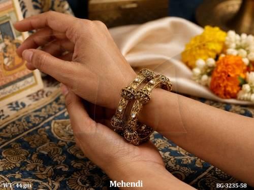 Antique Mehandi Gold Designer 2 Bangle Set