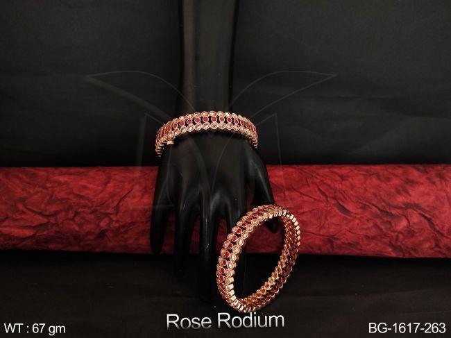 Rose Rodium Polish Full Antique Stones Designer Bangle Set — BG-1617-263