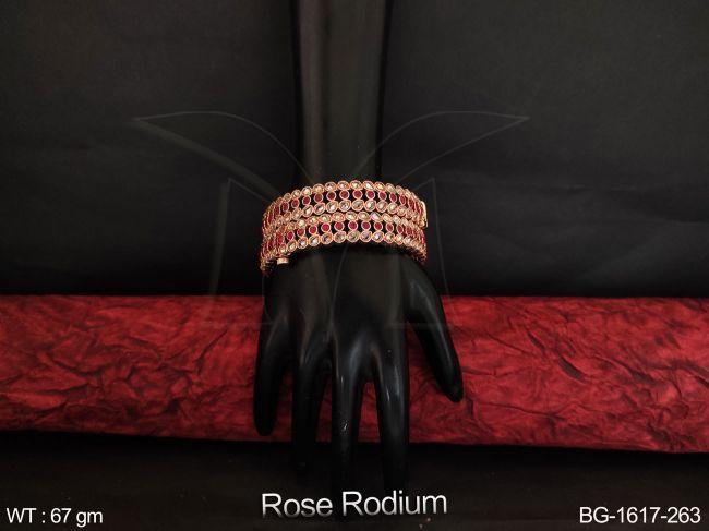 Rose Rodium Polish Full Antique Stones Designer Bangle Set — BG-1617-263