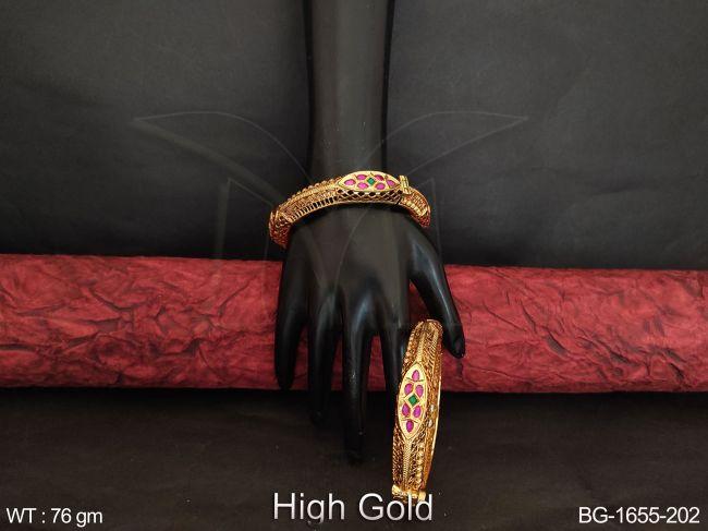 High gold Polish Fancy Designer Style Party wear Bangle Set