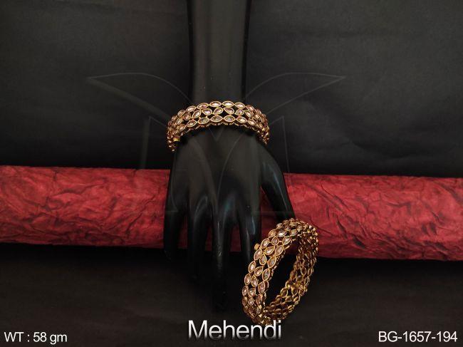 Antique Stones Designer Mehendi Polish Party wear Bangle Set